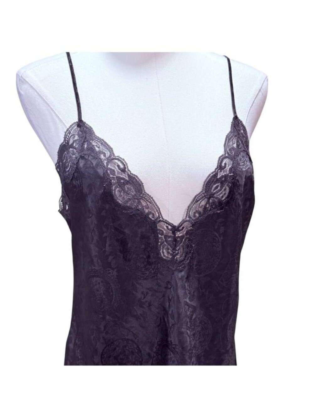 Vintage Victorias Secret Sz M Mini Slip Dress Chemise Black Lace Gold Label - Picture 3 of 8